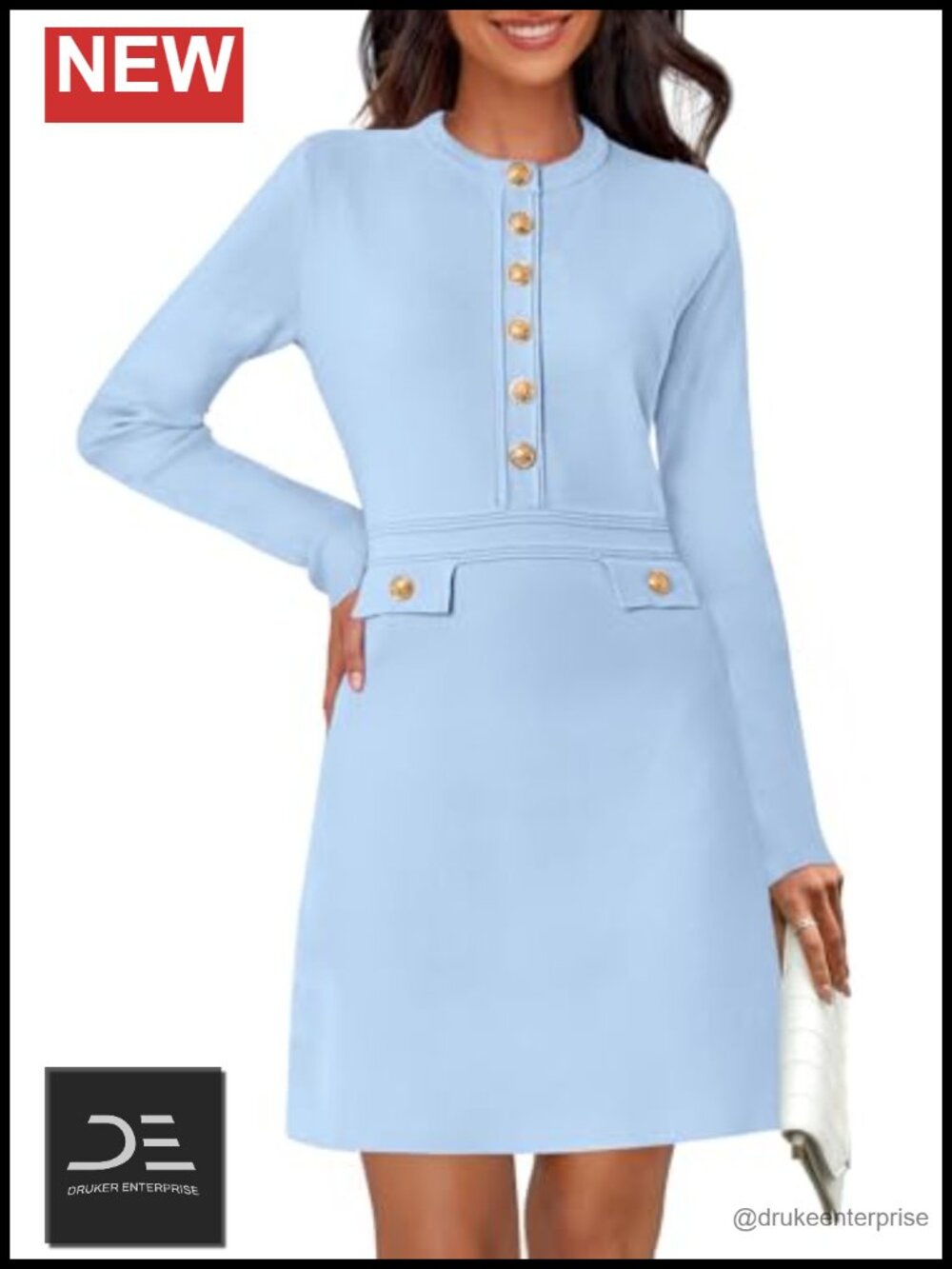 Long Sleeve Sweater Dress Button Down Mini Business Work